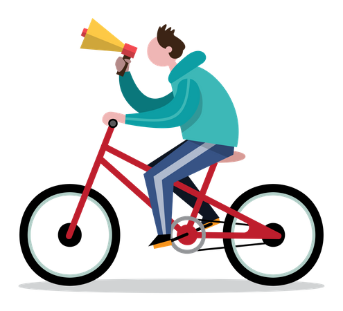 Man with megaphone on bicycle Illustration