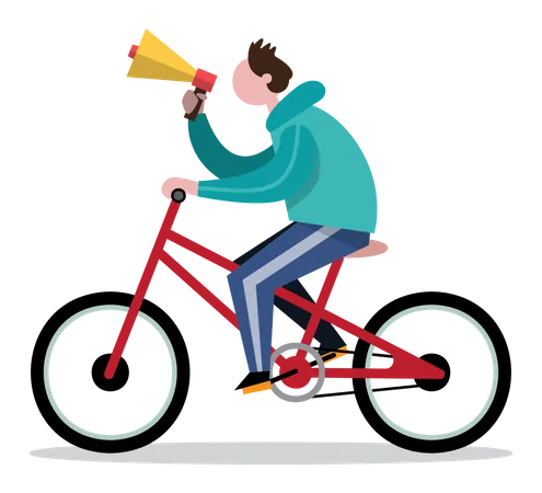 Man with megaphone on bicycle  Illustration