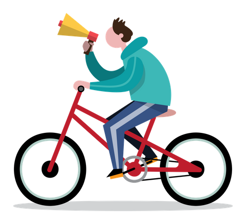 Man with megaphone on bicycle  Illustration