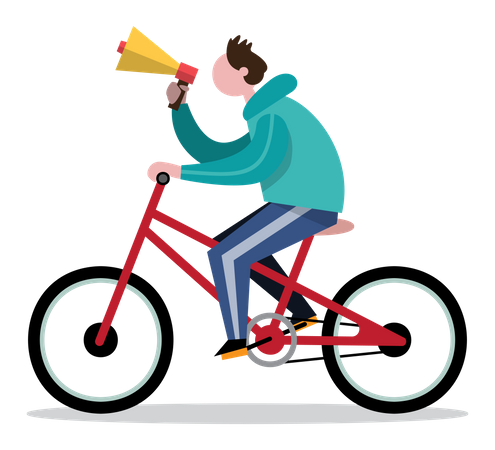 Man with megaphone on bicycle  Illustration