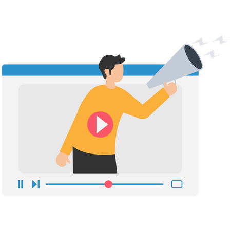 Man with megaphone on video media player  Illustration