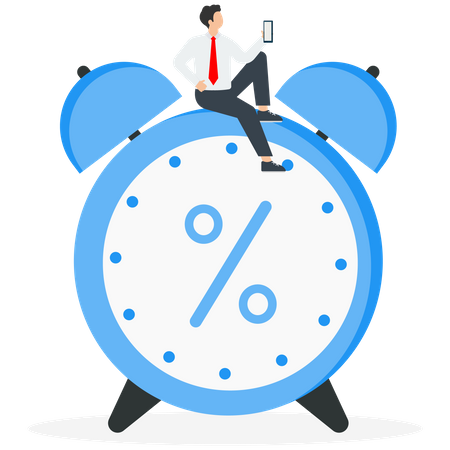 Man with mobile on clock with percent  Illustration