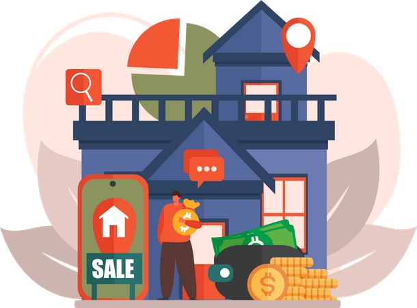 Man with money to buy real estate  Illustration