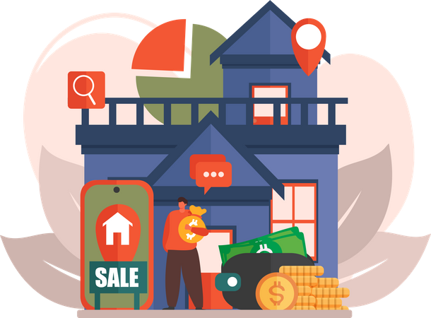 Man with money to buy real estate  Illustration