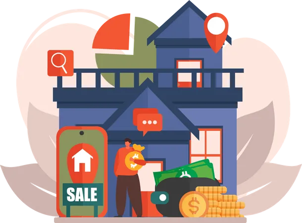 Man with money to buy real estate  Illustration