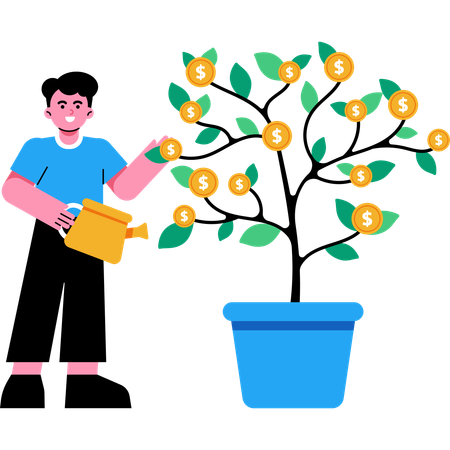 Man with Money Tree  Illustration