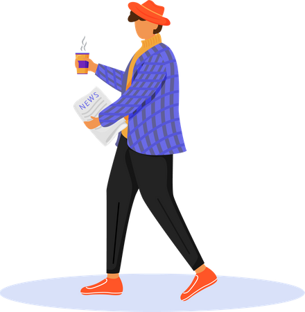 Man With Morning Newspaper  Illustration