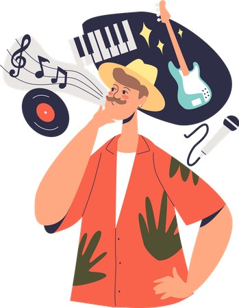 Man with musical hobby  Illustration