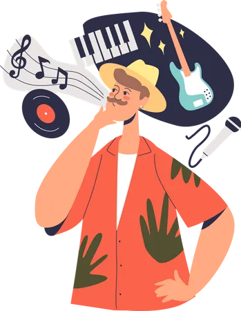 Man with musical hobby Illustration