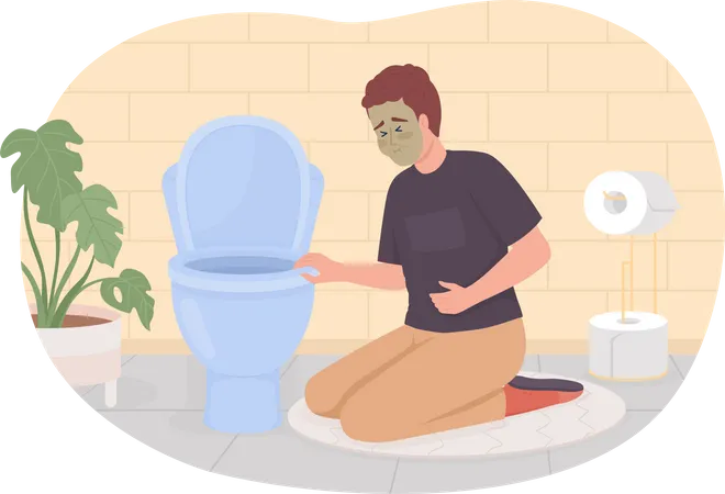 Man with nausea near toilet bowl Illustration