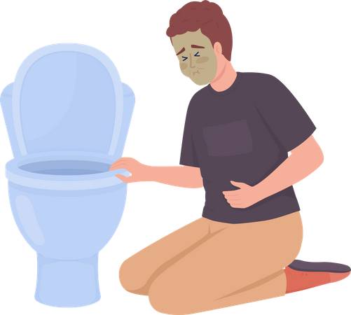 Man with nausea near toilet bowl  Illustration