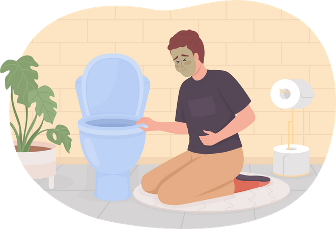 Man with nausea near toilet bowl  Illustration