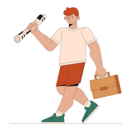 Man with newspaper goes to work  Illustration