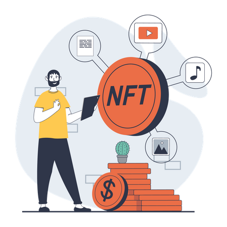 Man with nft coin  Illustration