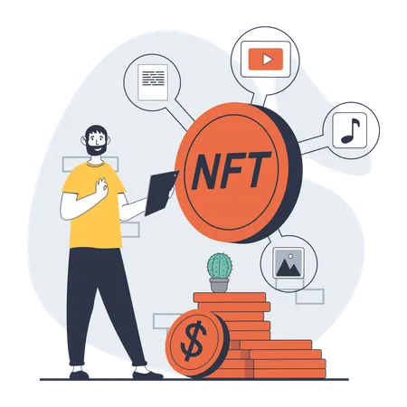 Man with nft coin  Illustration