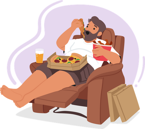 Man with obsessive eating habit  Illustration