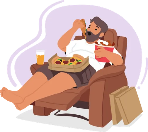 Man with obsessive eating habit  Illustration