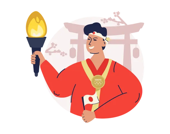 Man with olympic torch Illustration