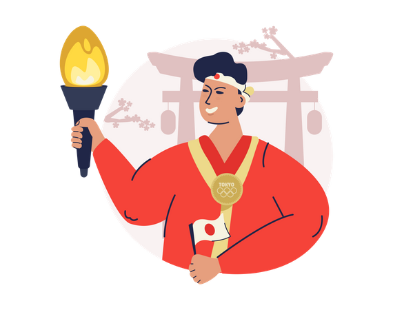 Man with olympic torch  Illustration