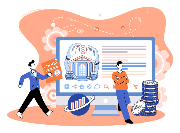 Man with online bank statement  Illustration