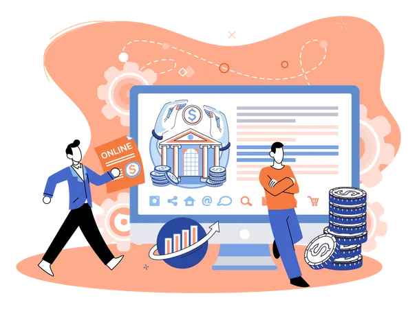 Man with online bank statement  Illustration