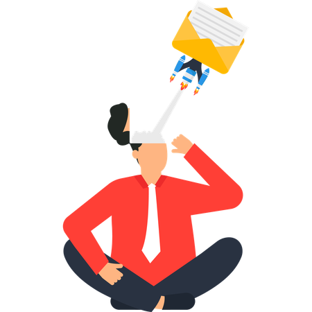 Man with Open Head and Rocket Email Business and Innovation  Illustration