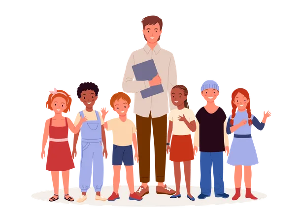 Man with orphan kids  Illustration