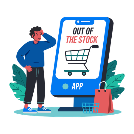 Man with Out Of Stock  Illustration