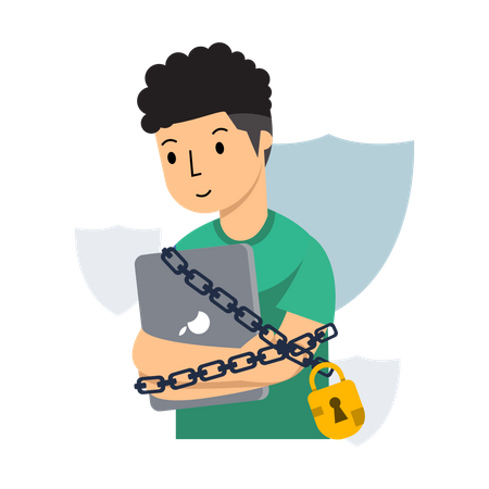 Man with Padlock  Illustration