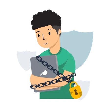 Man with Padlock  Illustration