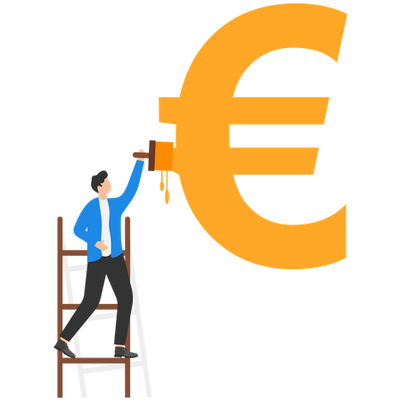 Man with paint roller to paint euro symbol  Illustration