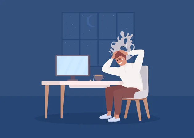 Man with panic attack at computer Illustration