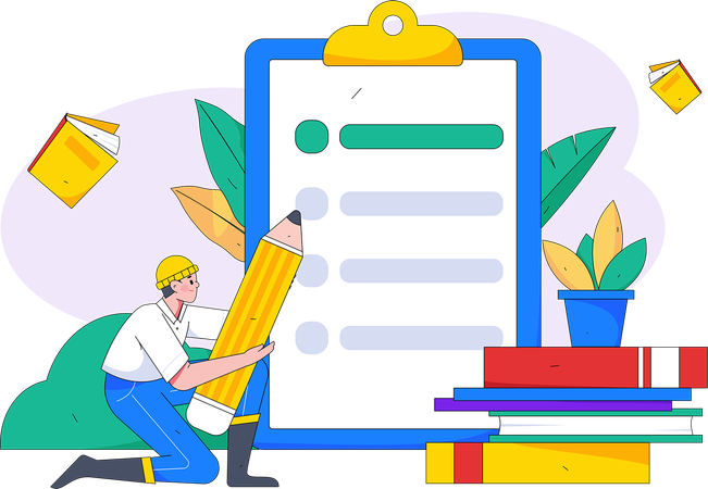 Man with pencil filling feedback form  Illustration