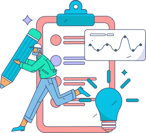 Man with pencil filling survey form  Illustration