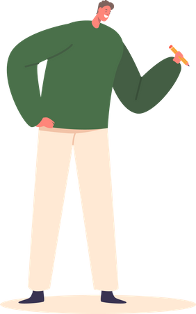 Man With Pencil In Hand  Illustration