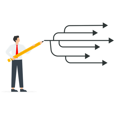 Man with pencil looks at path plan  Illustration