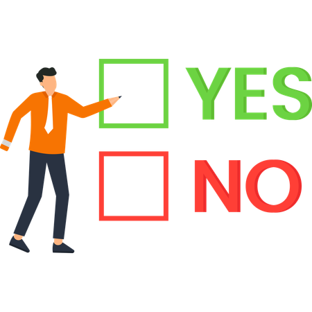Man with Pencil Pointing to Yes Option  Illustration