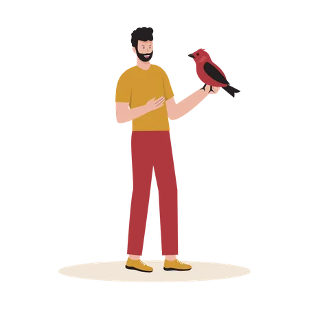 Man with pet bird Illustration