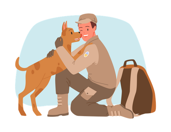 Man with pet dog  Illustration