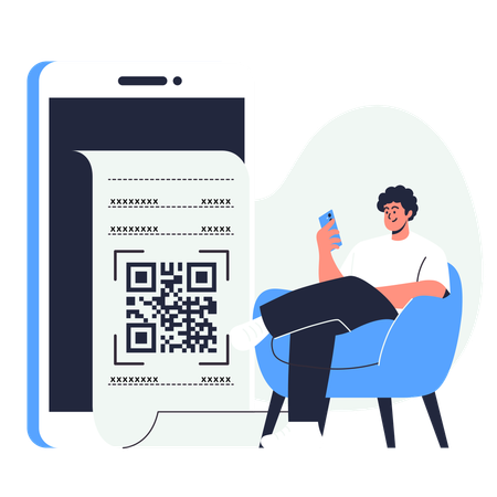 Man with phone scan qr code on receipt  Illustration