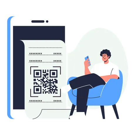 Man with phone scan qr code on receipt  Illustration