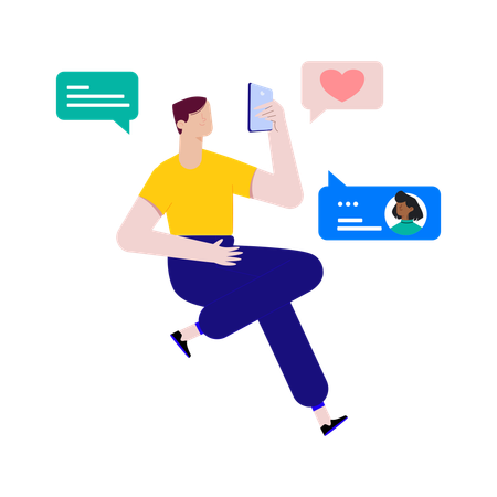 Man with phone sends messages in chat  Illustration