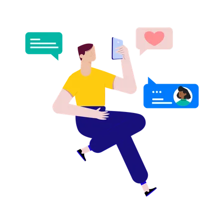 Man with phone sends messages in chat  Illustration