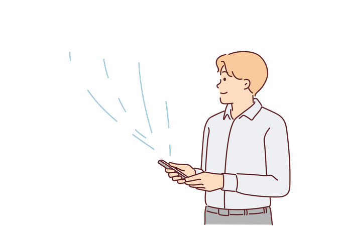 Man with phone uses social networks  Illustration