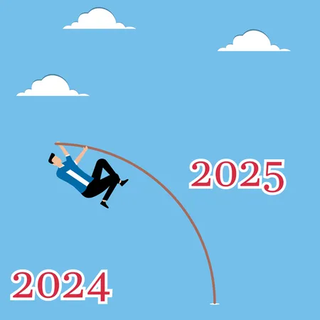 Man with pole vaults from 2024 to 2025  Illustration