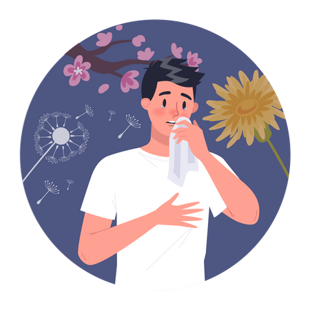 Man with pollen allergy  Illustration