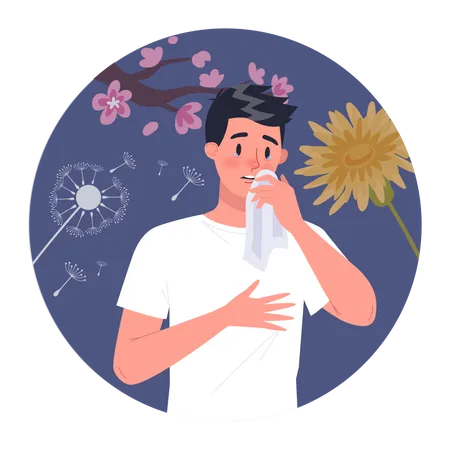 Man with pollen allergy  Illustration