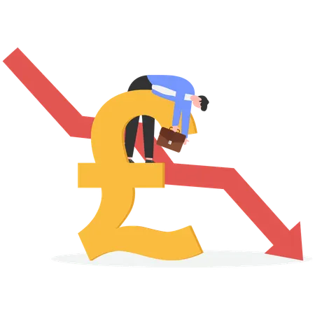 Man with pound Financial crisis  Illustration