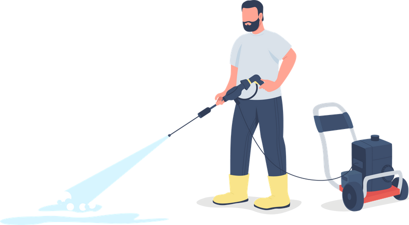 Man with power wash gun  Illustration