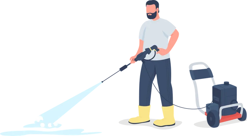 Man with power wash gun  Illustration